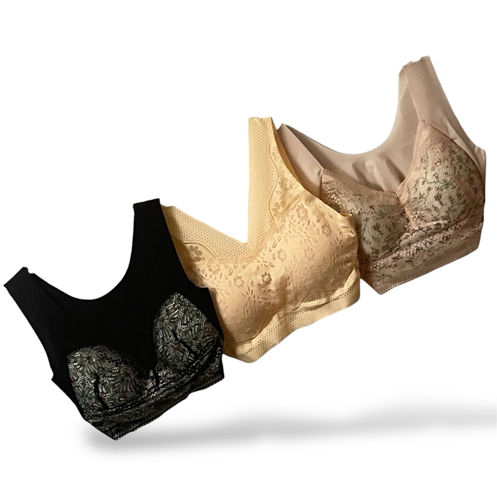 3 for $25 Lace Wire-free Padded Comfort Bralettes in Black, Peach and Beige NWOT